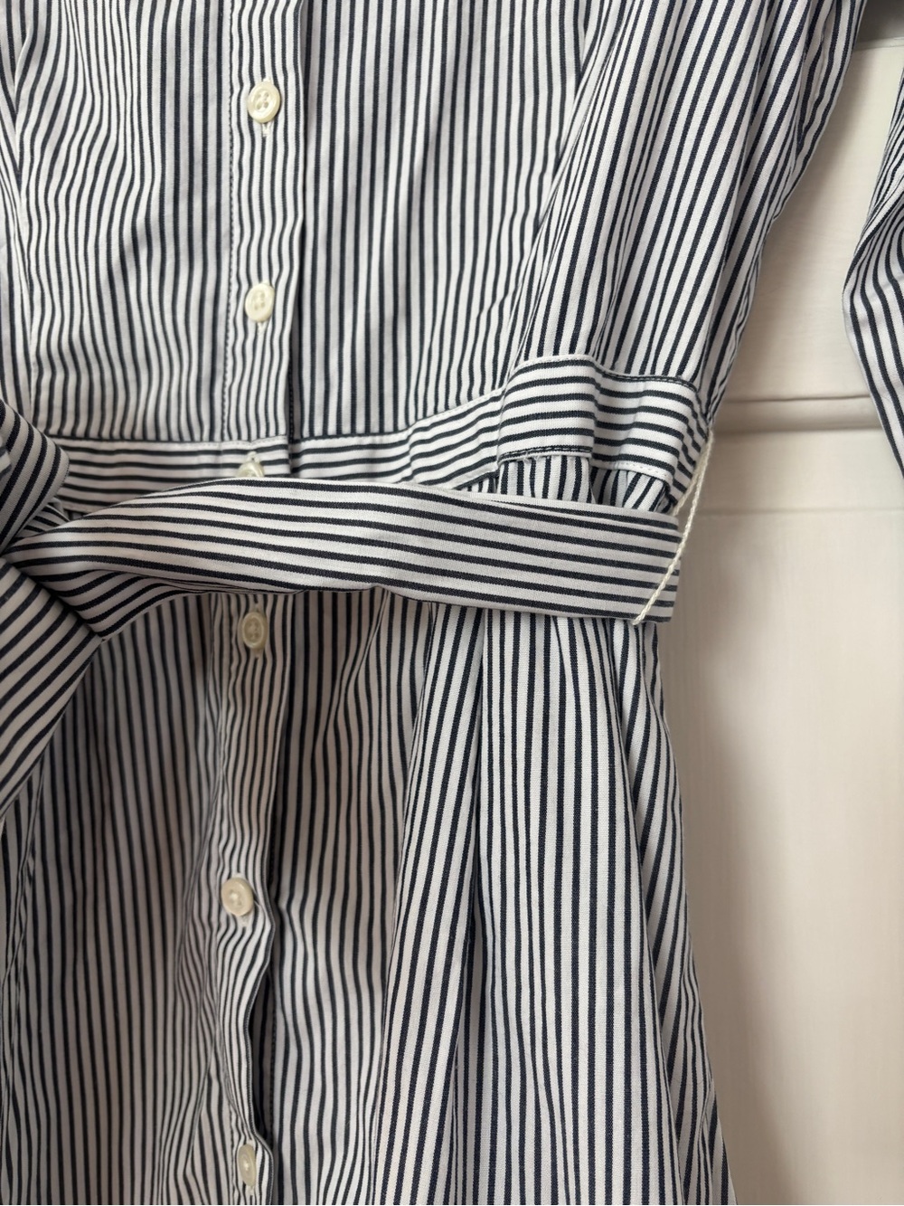 NEW J. Crew Striped Button Up Front Shirtdress Belt Waist Tie Navy White Size 4 - Picture 3 of 14
